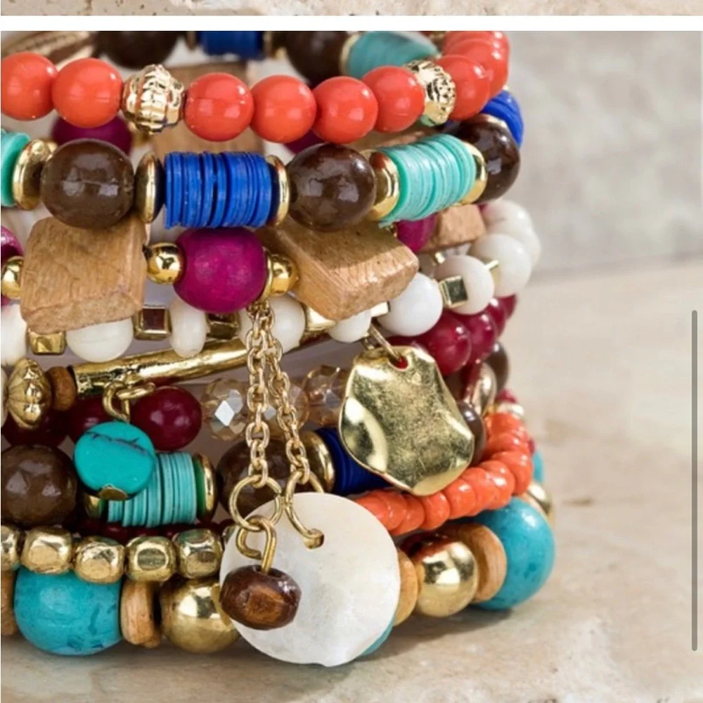 Multi Bead 10 Set Bracelet Boho Style - Picture 5 of 5